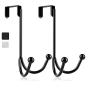 2Packs Over The Door Double Hanger Hooks,HFHOME Metal Twin Hooks Organizer for Hanging Coats, Hats, Robes, Towels- Black