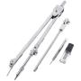 freneci Pro Students Metal Compass Drawing Measuring Portable Dividers Tool - Silver, Compasses with 5 Parts