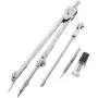 freneci Pro Students Metal Compass Drawing Measuring Portable Dividers Tool - Silver, Compasses with 5 Parts