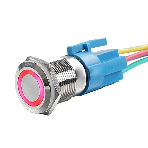 Yakamoz DC12V 19mm 3/4'' Red Ring Led Metal Momentary Push Button Switch Car DIY Switch Silver with Wired Connector Adapter Yakamoz DC12V 19mm 3/4'' Red Ring Led Metal Momentary Push Button Switch Car DIY Switch Silver with Wired Connector Adapter