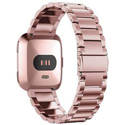 VIGOSS Compatible with Fitbit Versa Band/Versa 2 Bands Rose Gold Women Solid Stainless Steel Versa Special Edition Bands Metal Strap Replacement for Fitbit Versa/Lite/Versa 2/Special Edition