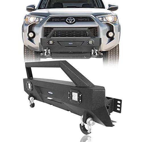 Hooke Road Stubby Steel Front Winch Bumper with D-Rings & Extra Lights Compatible with Toyota 4 Runner 5 Gen 2010 2011 2012 2013 2014 2015 2016 2017 2018 2019 2020