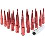 Wheel Accessories Parts Set of 24 Red Spiked Solid Metal Lug Nuts M14x1.5 Thread 4.4 Inch Tall Closed End Bulge Acorn Spike Lug Nut 1 Long Socket Key