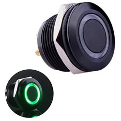 Ulincos Momentary Pushbutton Switch U19D1 1NO SPST Black Metal Shell with Green LED Ring Suitable for 19mm 3/4'' Mounting Hole Pack with a Resistor (Green)