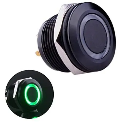Ulincos Momentary Pushbutton Switch U19D1 1NO SPST Black Metal Shell with Green LED Ring Suitable for 19mm 3/4'' Mounting Hole Pack with a Resistor (Green) Ulincos Momentary Pushbutton Switch U19D1 1NO SPST Black Metal Shell with Green LED Ring Suitable for 19mm 3/4'' Mounting Hole Pack with a Resistor (Green)