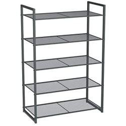 SONGMICS 5-Tier Shoe Rack, Stackable Shoe Organiser, 15-20 Pairs of Shoes, Metal Shoe Rack Storage, 24.8 x 11.8 x 36.2 Inches, Smoky Gray ULMR85GC