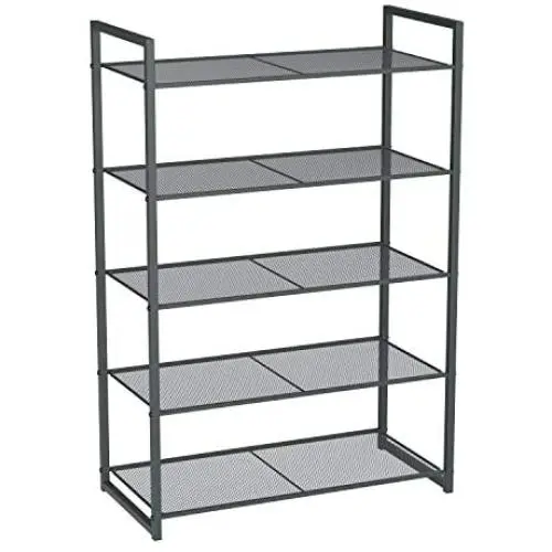 SONGMICS 5-Tier Shoe Rack, Stackable Shoe Organiser, 15-20 Pairs of Shoes, Metal Shoe Rack Storage, 24.8 x 11.8 x 36.2 Inches, Smoky Gray ULMR85GC SONGMICS 5-Tier Shoe Rack, Stackable Shoe Organiser, 15-20 Pairs of Shoes, Metal Shoe Rack Storage, 24.8 x 11.8 x 36.2 Inches, Smoky Gray ULMR85GC
