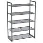 SONGMICS 5-Tier Shoe Rack, Stackable Shoe Organiser, 15-20 Pairs of Shoes, Metal Shoe Rack Storage, 24.8 x 11.8 x 36.2 Inches, Smoky Gray ULMR85GC