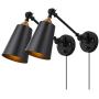 Pauwer Industrial Plug in Wall Sconces Set of 2 with On Off Switch Vintage Edison Swing Arm Wall Lamp Black Metal Shade Wall Light Fixtures