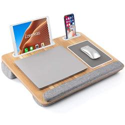 LORYERGO Laptop Lap Desk - Lap Desk Fits Up to 15.6'' Laptops, Lap Desk for Bed w/Wrist Rest & Mouse Pad, Laptop Desk w/Slot for Phone & Tablet, Writing Desk & Drawing (Wood Grain)