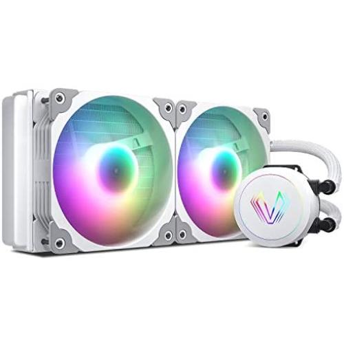 Vetroo V240 Water Cooler 240mm Radiator Intel LGA1200 Ready White Addressable RGB All-in-one AIO CPU Liquid Cooler for Intel 1150/1151/1156 and AMD AM2/AMD3/AM4, 2X 120mm ARGB PWM Fans w/Controller