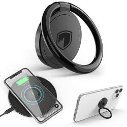 Phone Ring Holder Wireless Charging Compatible - FITFORT 360° Rotation Anti-Scratch Ceramic Ring Grip Compatible with All Wireless Charging Cell Phones-Black