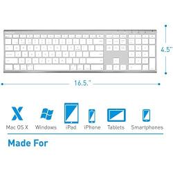 Macally Wireless Bluetooth Keyboard with Numeric Keypad for Laptops, Computers (Apple: Mac, iMac, MacBook Pro/Air, iOS, iPhone, iPad, Windows: PC and Android), Smartphones, Tablets (Aluminum Silver)