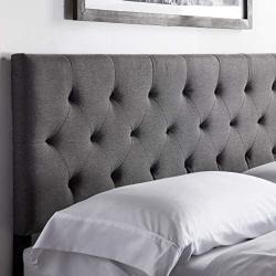 LUCID Mid-Rise Upholstered Headboard - Adjustable Height from 34” to 46”, King/Cal King, Charcoal