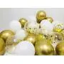Confetti Balloons 12'' Party Balloons Latex Balloons Birthday Balloons Baby Shower Balloons Wedding Balloons for More Parties 50 Pcs Pack-White, Gold, Golden Confettii Balloons with Ribbon