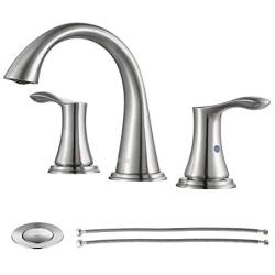 PARLOS Widespread 2 Handles Bathroom Faucet with Metal Pop Up Sink Drain and cUPC Faucet Supply Lines, Brushed Nickel, Demeter 13647