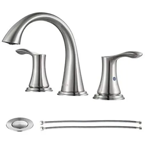 PARLOS Widespread 2 Handles Bathroom Faucet with Metal Pop Up Sink Drain and cUPC Faucet Supply Lines, Brushed Nickel, Demeter 13647 PARLOS Widespread 2 Handles Bathroom Faucet with Metal Pop Up Sink Drain and cUPC Faucet Supply Lines, Brushed Nickel, Demeter 13647