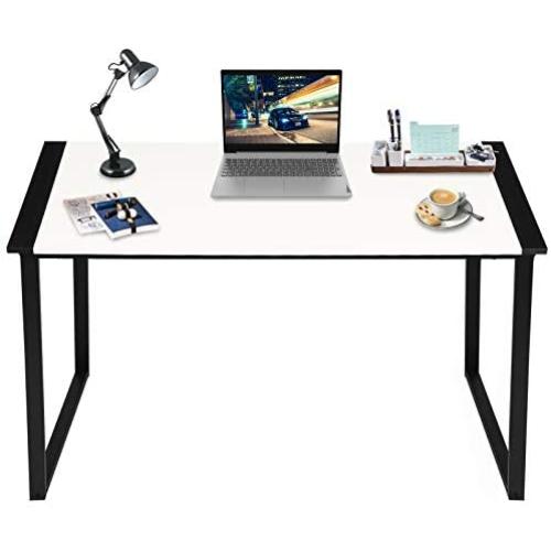 KINGSO Computer Desk 47'' Study Writing Desk for Home Office, Modern Simple Design PC Laptop Desk, Wood Notebook Writing Table, Metal Frame Study Desk (White)