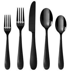 Black Silverware Set, Flatware Set 20 Piece Stainless Steel Cutlery Mirror Polished Utensil Tableware Sets, Include Knife Fork Spoon for Kitchen Service for 4