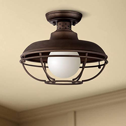 Franklin Park Rustic Farmhouse Outdoor Ceiling Light Fixture Oil Rubbed Bronze Open Cage 12'' White Glass Orb Diffuser Damp Rated for Exterior Barn Porch Patio House Deck - Franklin Iron Works