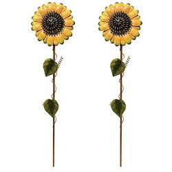 Grace Home Set of 2 Vintage Metal Sunflower Garden Stake Sunflower Ornament for Patio Lawn Yard Decoration (21 Inches)