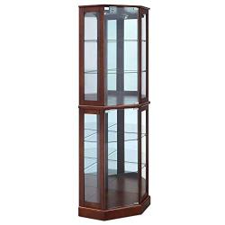 BELLEZE Ashfield Lighted Wood/Glass Curio Corner Cabinet Floor Standing, Walnut