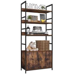 Homfa Industrial Bookcase with 2 Cabinets, 3-Tier Free Standing Open Shelf Display Storage Rack Shelves, 31L x 11.8W x 70.8H Inches Wood Look Accent Metal Frame Furniture for Home Office