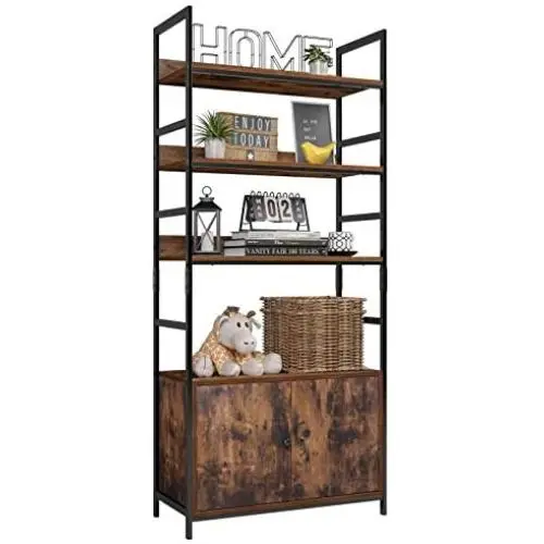 Homfa Industrial Bookcase with 2 Cabinets, 3-Tier Free Standing Open Shelf Display Storage Rack Shelves, 31L x 11.8W x 70.8H Inches Wood Look Accent Metal Frame Furniture for Home Office Homfa Industrial Bookcase with 2 Cabinets, 3-Tier Free Standing Open Shelf Display Storage Rack Shelves, 31L x 11.8W x 70.8H Inches Wood Look Accent Metal Frame Furniture for Home Office