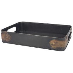 Stonebriar Rectangle Slate Metal Serving Tray with Rust Trim & Cutout Handles, Industrial Butler Tray, For Serving Drinks & Snacks, Centerpiece for Coffee Table, Document Organizer for Desk or Office