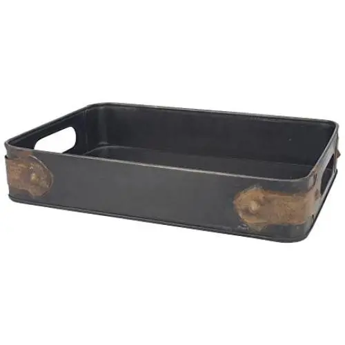 Stonebriar Rectangle Slate Metal Serving Tray with Rust Trim & Cutout Handles, Industrial Butler Tray, For Serving Drinks & Snacks, Centerpiece for Coffee Table, Document Organizer for Desk or Office Stonebriar Rectangle Slate Metal Serving Tray with Rust Trim & Cutout Handles, Industrial Butler Tray, For Serving Drinks & Snacks, Centerpiece for Coffee Table, Document Organizer for Desk or Office