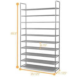 Halter Shoe Rack 10-Tier Shoe Rack Storage Organizer, Stackable Space Saving Shoe Shelf (Grey)