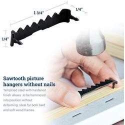 Sawtooth Picture Hangers - 100 Pack - Black Sawtooth Picture Hangers No Nail - 1 3/4 Inch Sawtooth Hangers