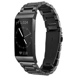 Shangpule Compatible for Fitbit Charge 3 / Fitbit Charge 4 / Fitbit Charge 3 SE Bands, Stainless Steel Metal Replacement Strap Wrist Band Compatible for Charge 3 Fitness Tracker Large Small (Black)