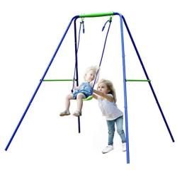 DRM 2 in 1 Active Outdoor Swing Set with 2 Seats Metal Toddler Swing Set Singe Swing/Baby Swing for Kids, Baby, Blue