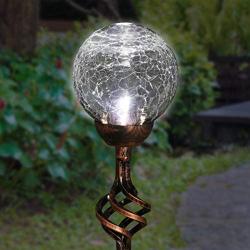 Exhart Solar Clear Cracked Crystal Ball Metal Finials Yard Stake - Glass Ball Metal Stake w/Solar LED Outdoor Lights, Glass Globe Metal Artwork, Glass Orb Metal Ground Stake, 3.5'' L x 3.5'' W x 31'' H