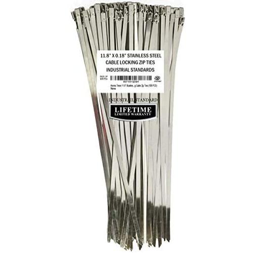 Aroma Trees 100 pcs Metal Zip Ties 11.8'' 304 Stainless Steel Exhaust Wrap Coated Locking Cable