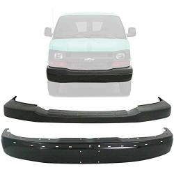 New Front Bumper Face Bar With License Plate Holes + Upper Cover Textured For 2003 - 2020 Chevrolet Express / GMC Savanna Direct Replacement 22890548 22872781