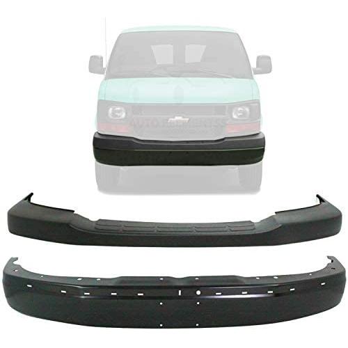 New Front Bumper Face Bar With License Plate Holes + Upper Cover Textured For 2003 - 2020 Chevrolet Express / GMC Savanna Direct Replacement 22890548 22872781