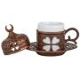 Demmex Turkish Coffee Espresso Cup with Inner Porcelain, Metal Holder, Saucer and Lid, 4 Pieces (Antique Brown)