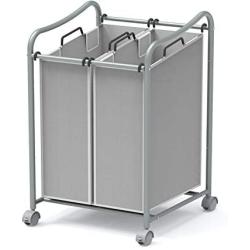 Simple Houseware 2-Bag Heavy Duty Rolling Laundry Sorter Cart, Silver