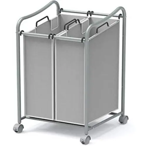 Simple Houseware 2-Bag Heavy Duty Rolling Laundry Sorter Cart, Silver