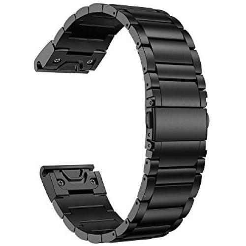 LDFAS Titanium Band Compatible Fenix 6 Pro/5 Plus Band, 22mm Titanium Metal Quick Release Easy Fit Watch Strap Compatible for Garmin Fenix 5 Plus 6 Pro/Forerunner 935/945 Smartwatch, Black Update