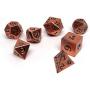 Legendary Copper Metal Polyhedral Dice Set with Black Signature Font - 7 Piece Collection