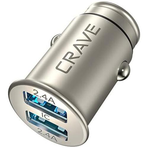 Crave Metal Car Charger [24W 4.8A 2 Port Dual USB] Zinc Alloy Universal Compact 12 Volt Charger, Smart Charge IC Technology