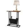Yusong Retro Industrial Side Table,21-Inch Wood & Metal End Table with Magazine Holder,H Shape Narrow End Table with Storage Holder,Rustic Brown