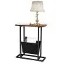 Yusong Retro Industrial Side Table,21-Inch Wood & Metal End Table with Magazine Holder,H Shape Narrow End Table with Storage Holder,Rustic Brown Yusong Retro Industrial Side Table,21-Inch Wood & Metal End Table with Magazine Holder,H Shape Narrow End Table with Storage Holder,Rustic Brown