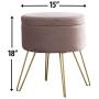Ornavo Home Modern Round Velvet Storage Ottoman Foot Rest Stool/Seat with Gold Metal Legs & Tray Top Coffee Table - Blush