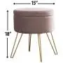Ornavo Home Modern Round Velvet Storage Ottoman Foot Rest Stool/Seat with Gold Metal Legs & Tray Top Coffee Table - Blush
