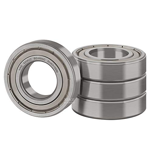 XiKe 4 Pcs 6206ZZ Double Metal Seal Bearings 30x62x16mm, Pre-Lubricated and Stable Performance and Cost Effective, Deep Groove Ball Bearings.
