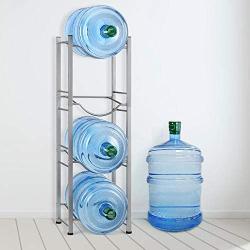 Water Bottles Holder 5 Gallon Water Cooler Jug Rack 4 Tier Detachable Bucket Organizer Dispenser Stainless Steel 5 Gal Bottles Cabby Rack Shelf with Anti-slip Rubber for Home Office Company Chrome